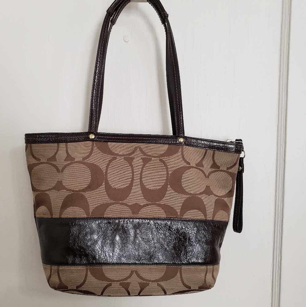 Coach Signature Leather Striped Tote